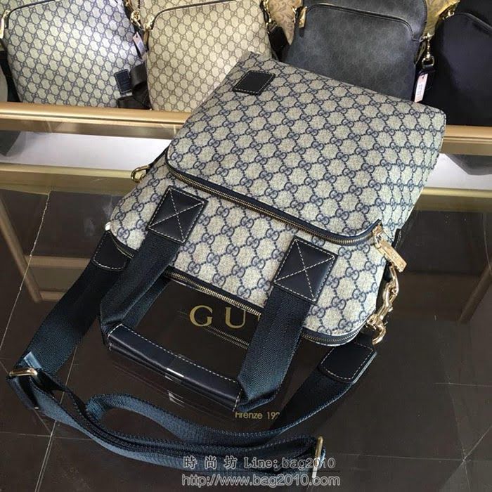 GUCCI 古馳男包 新款 854362 Gucci專用進口雙G防水料配頭層牛皮 中號 男士手提包